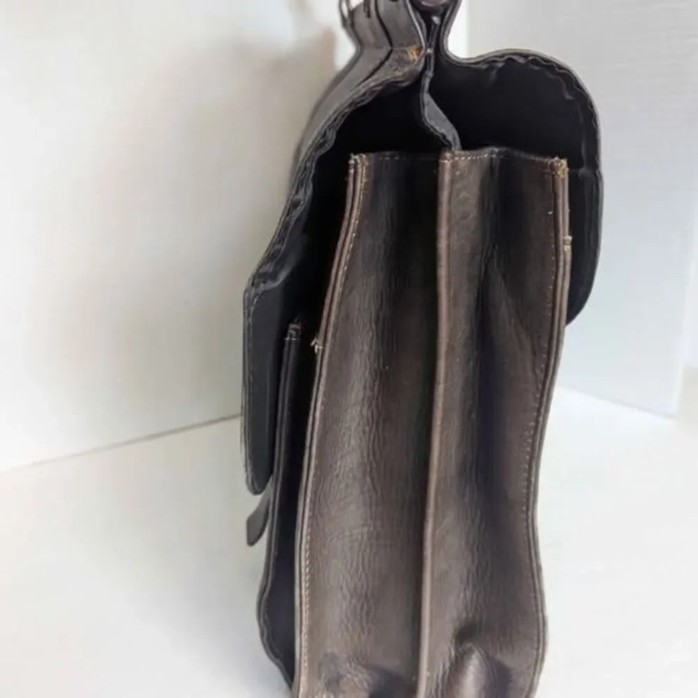Kenneth Cole Reaction Chocolate Thick Leather Messenger Crossbody Bag Briefcase